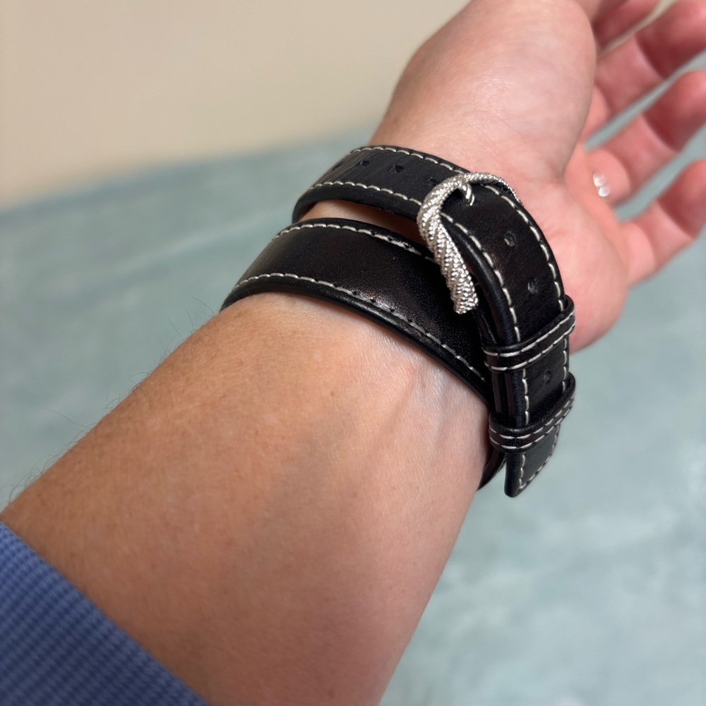 Judith Ripka Silvertone Stainless Steel & Black Leather Strap Wrap Watch - Picture 10 of 11